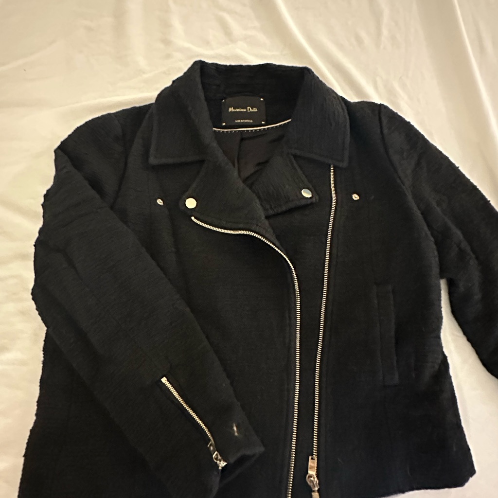 Massimo Dutti Black Textured Leather Jacket